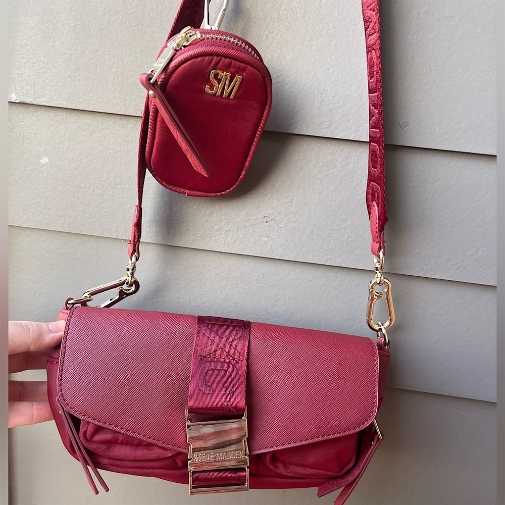 Steve Madden Burgundy Crossbody Bag with Coin Pouch